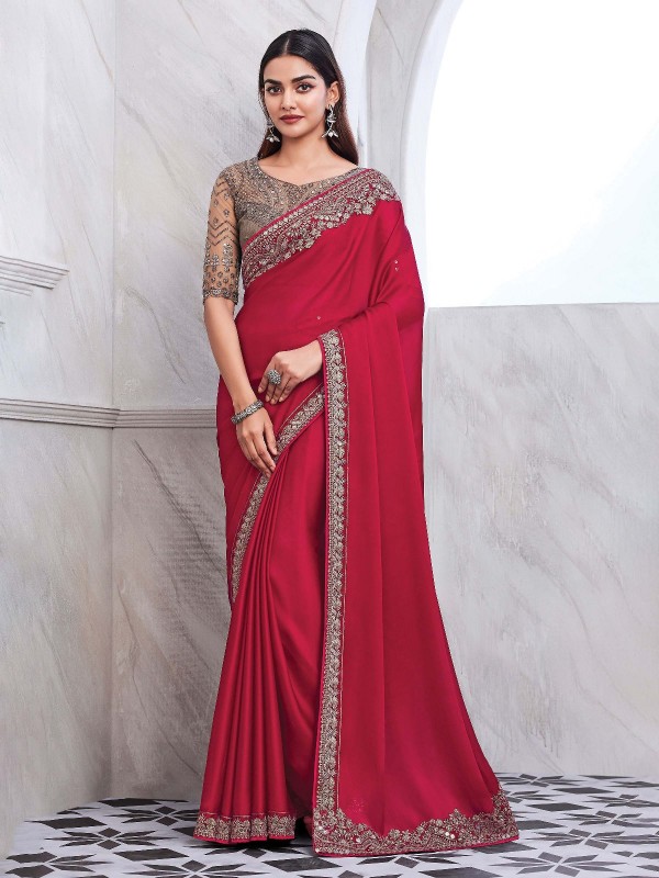 Deep Pink Chiffon Silk Saree